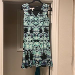Teal/aqua black midi skater dress